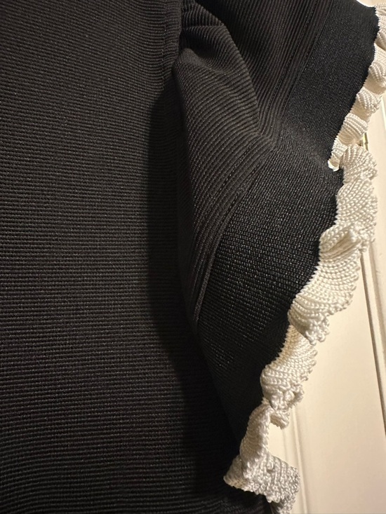 ENTRO Black Dress with White Ruffle Trim - Casual Half-Zip - Picture 2 of 3